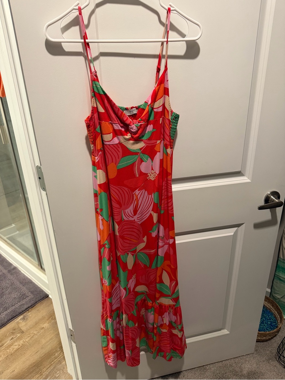 Red Floral Cowl Neck Maxi Dress with Spaghetti Straps